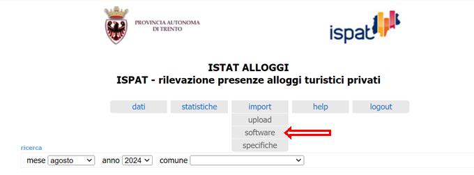 Menu import del portale ISTAT Alloggi con la voce software