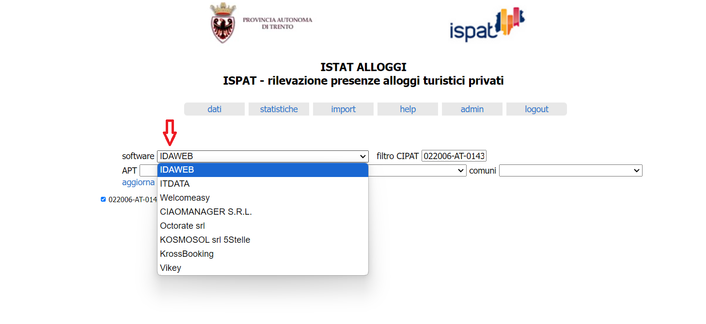 Selezione della software house OspiteFacile dalla tendina